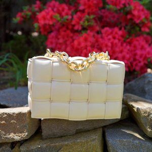 Interlocking Padded Cassette Bag, Puffy Purse, Handbag, Gift, Chain